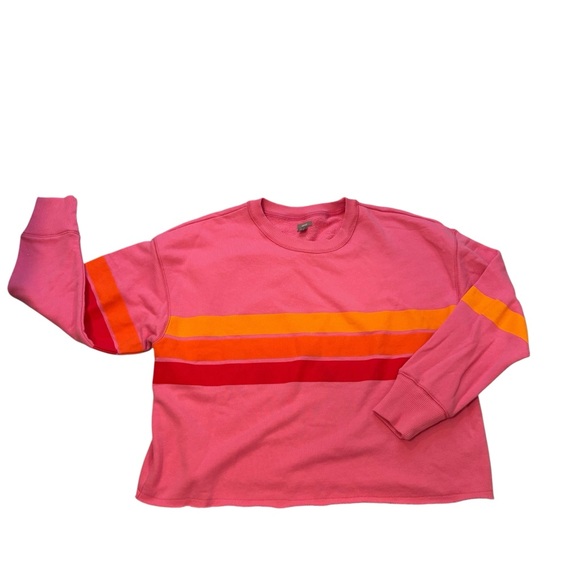 NWT, Aerie Pink Striped Cropped Terry Sweatshirt, Sz L - Picture 9 of 14
